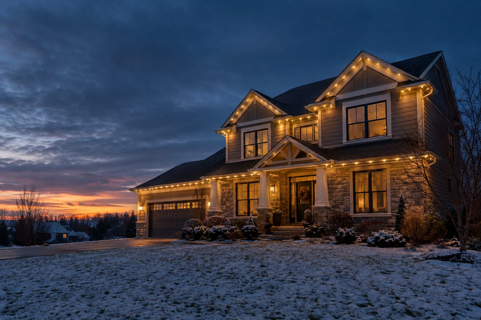 Craftsman home at dusk